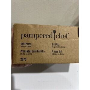 NEW Pampered Chef Grill Press #2875 Cast Iron Heavy-Duty Bacon Press Even Sear